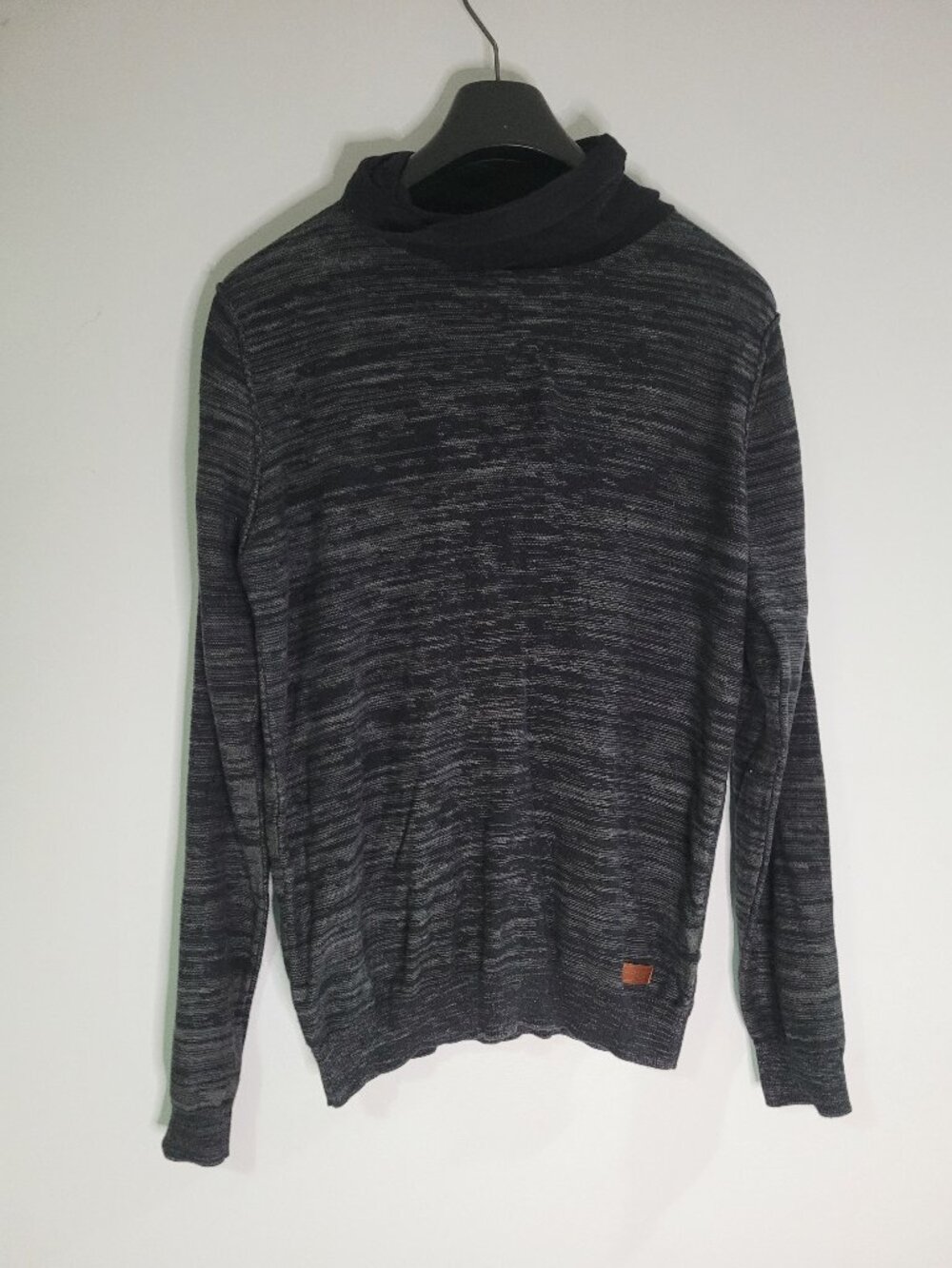 Men’s Black Space Dye Cowl Neck Sweater Lightweight Casual Pullover